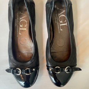 AGL Cap Toe Leather Ballet Flats - Black - 39